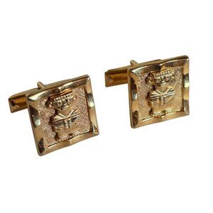 Vintage Pair of South American Pre- Columbian Figures Gold-Tone Cufflinks 0.75"